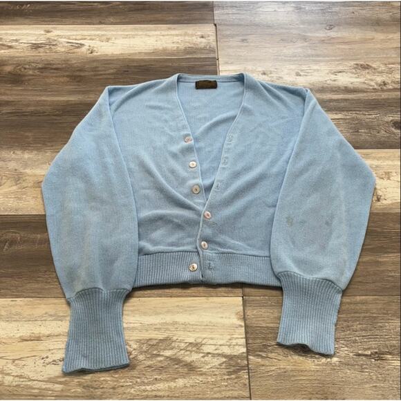 Vintage JCPenney Sky Blue Mens XL Knit 5 Button Down Cardigan Sweater - Picture 1 of 8